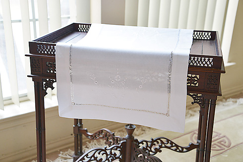 Table Runner "Edinburgh Hemstitch" with Embroidery.16"x30".White